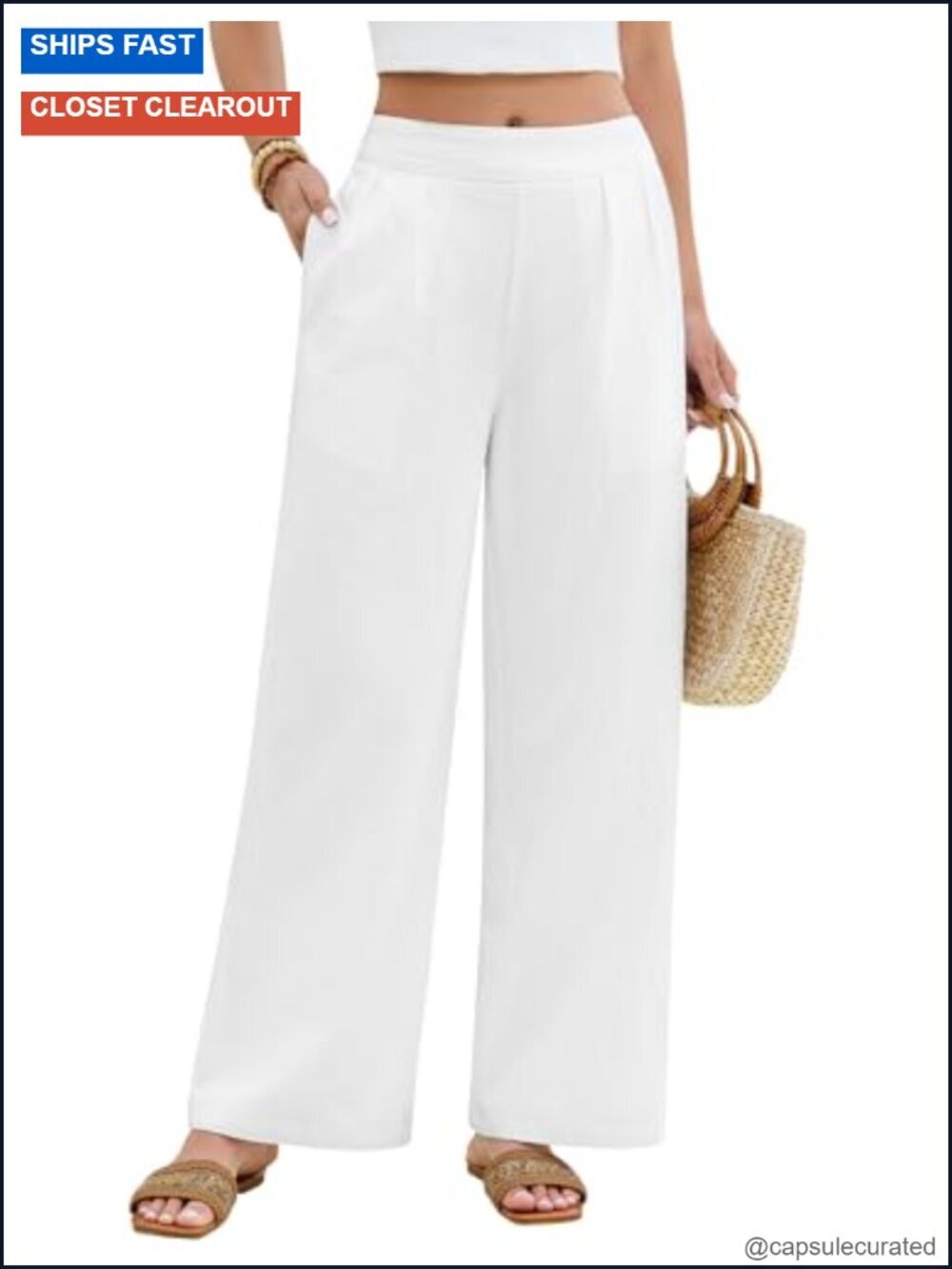 Cotton Wide Leg Palazzo Pants Boho Beach Casual Pleated Semi-Elastic Waist